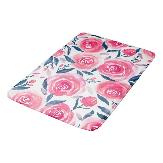 Pink Floral Rose Muster Badematte (Schrägansicht)