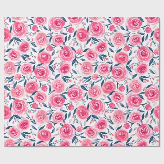Pink Floral Rose Muster Geschenkpapier (Flach)