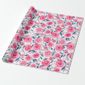 Pink Floral Rose Muster Geschenkpapier (Ungerollt)