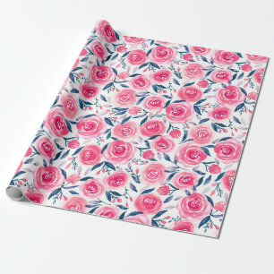 Pink Floral Rose Muster Geschenkpapier