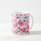 Pink Floral Rose Muster Kaffeetasse (VorderseiteRechts)