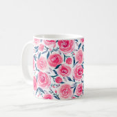 Pink Floral Rose Muster Kaffeetasse (Vorderseite Links)