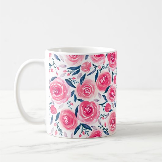 Pink Floral Rose Muster Kaffeetasse (Links)