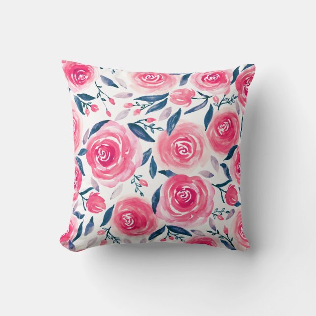 Pink Floral Rose Muster Kissen (Vorderseite)