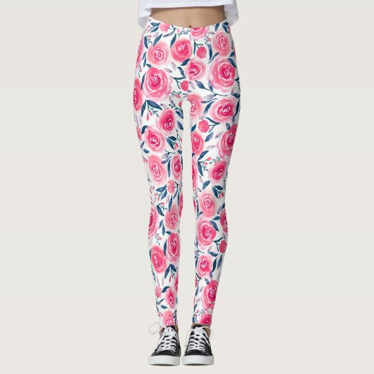 Pink Floral Rose Muster Leggings (Vorderseite)