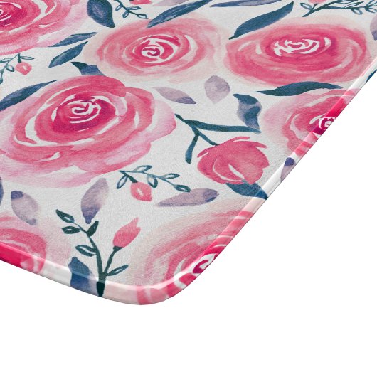 Pink Floral Rose Muster Schneidebrett (Ecke)