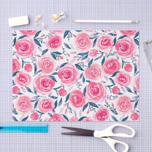 Pink Floral Rose Muster Seidenpapier (Handwerk)