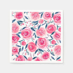 Pink Floral Rose Muster Serviette