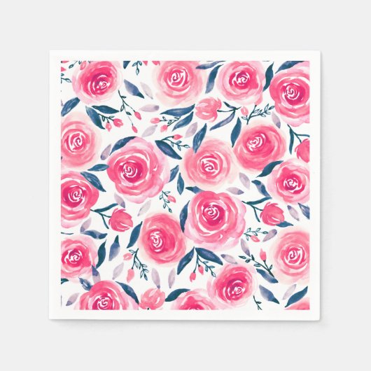 Pink Floral Rose Muster Serviette (Vorderseite)