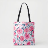 Pink Floral Rose Muster Tasche (Vorderseite)