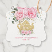 Pink Floral Rose Tee-Party Kinderdusche Danke Geschenkanhänger (Rückseite)