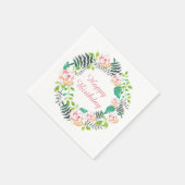 Pink Floral Rosen Wreath Happy Birthday Serviette (Ecke)