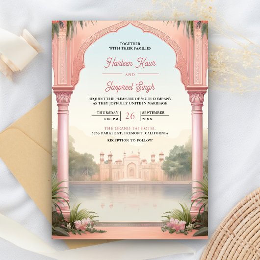 Pink Floral Royal Indian Palace All in One Wedding Einladung