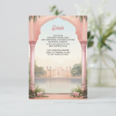 Pink Floral Royal Indian Palace Wedding Begleitkarte (Stehend Vorderseite)