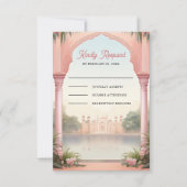 Pink Floral Royal Indian Palace Wedding RSVP Karte (Vorderseite)