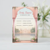 Pink Floral Royal Indian Palace Wedding RSVP Karte (Stehend Vorderseite)