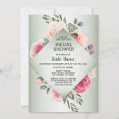 Pink Floral Rustic Geometric Green Bridal Shower Einladung (Vorderseite)