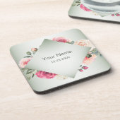 Pink Floral Rustic Geometric Green Party Getränkeuntersetzer (Linke Seite)