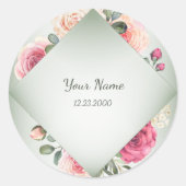 Pink Floral Rustic Geometric Green Party Runder Aufkleber (Vorderseite)
