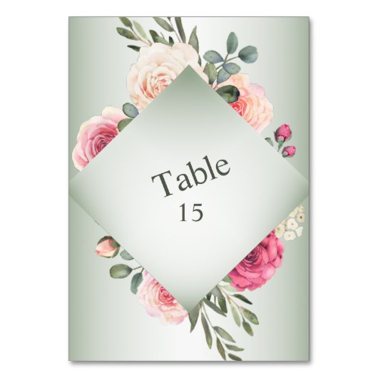 Pink Floral Rustic Geometric Green Party Tischnummer (Rückseite)