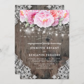 Pink Floral Rustic Wood Lace Engagement Party Einladung (Vorne/Hinten)