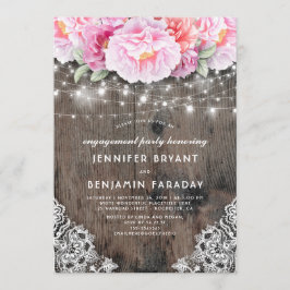 Pink Floral Rustic Wood Lace Engagement Party Einladung