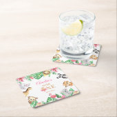 Pink Floral Safari Animals Birthday Rechteckiger Pappuntersetzer (Vor Ort)