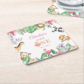 Pink Floral Safari Animals Birthday Rechteckiger Pappuntersetzer (angewinkelt)