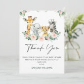 Pink Floral Safari Baby Dusche Danke Karte (Stehend Vorderseite)