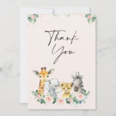 Pink Floral Safari Baby Dusche Danke Karte (Rückseite)
