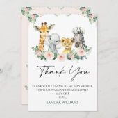 Pink Floral Safari Baby Dusche Danke Karte (Vorne/Hinten)