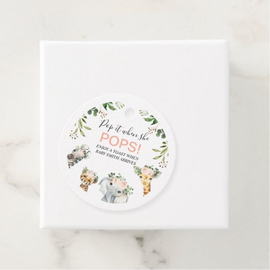 Pink Floral Safari Heads Baby Dusche Pop it Geschenkanhänger (Beispiel)