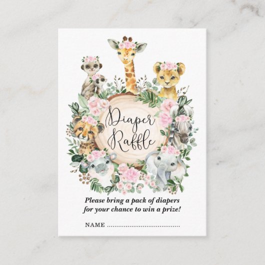 Pink Floral Safari Jungle Baby Girl Diaper Raffel Begleitkarte (Vorderseite)