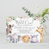 Pink Floral Safari Wild Ein Geburtstag Einladung (Stehend Vorderseite)