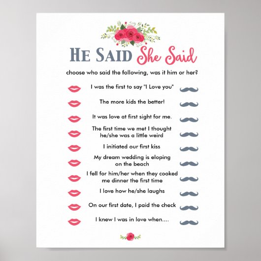 Pink Floral sagte er sagte, sie sagte Game Poster (Vorne)