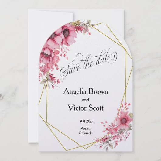 Pink Floral Save the Date Invitation Einladung (Vorderseite)
