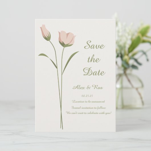 Pink Floral Save the Date Karte (Stehend Vorderseite)
