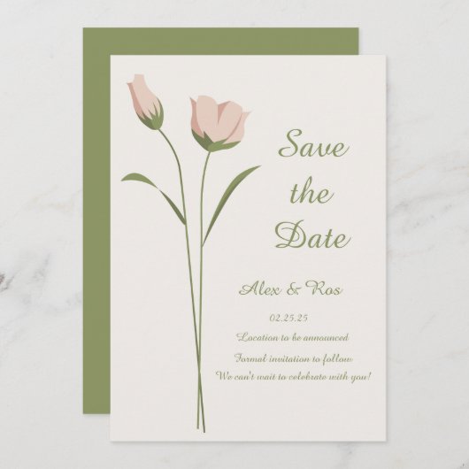 Pink Floral Save the Date Karte (Vorne/Hinten)