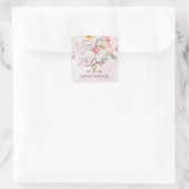 Pink Floral Save the Date Whimsical Quote Quadratischer Aufkleber (Tasche)