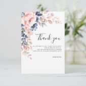 Pink Floral Script Baby Dusche Dankeskarte (Stehend Vorderseite)