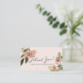 Pink Floral Script Danke Business Card Visitenkarte (Stehend Vorderseite)
