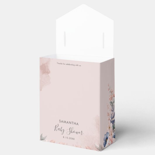 Pink Floral Script Moderne Babydusche Geschenkschachtel (Geöffnet)