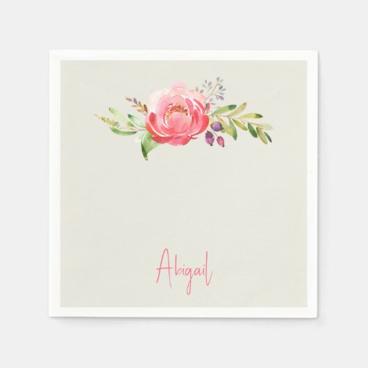 Pink Floral Script Name Baby Dusche Serviette (Vorderseite)
