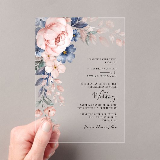 Pink Floral Script Watercolor Hochzeit Acryleinladungen (Insitu (Handheld))