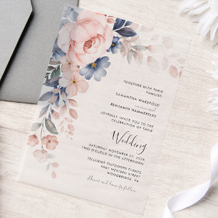 Pink Floral Script Watercolor Hochzeit Pergament Einladungen