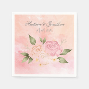 Pink Floral Script Watercolor Serviette