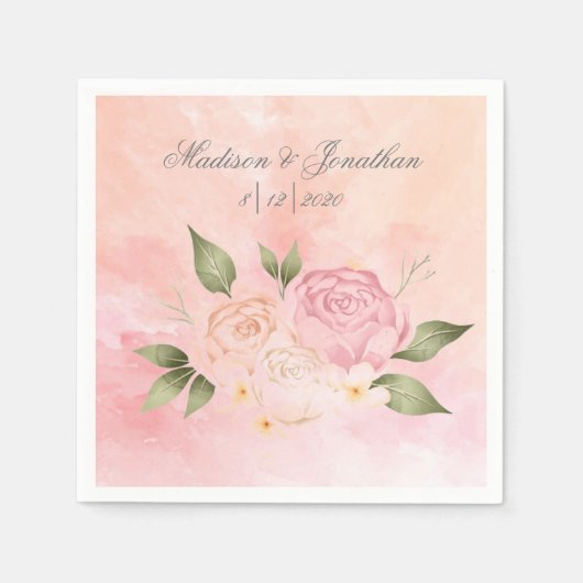 Pink Floral Script Watercolor Serviette (Vorderseite)