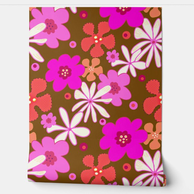 Pink Floral Seamless Art on Brown Tapete (Abrollen)