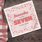 Pink Floral Seventh Birthday Girl Custom Party Serviette