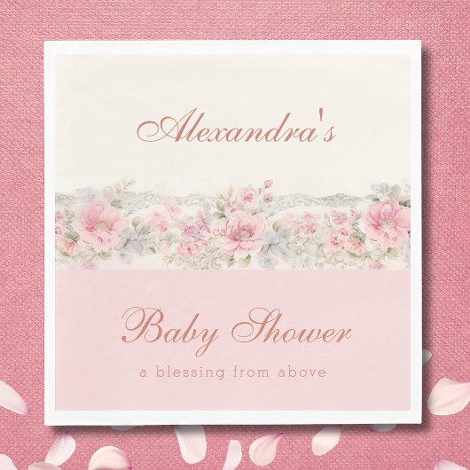 Pink Floral Shabby Chic Christian Baby Shower  Serviette
